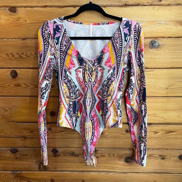 Free People Paisley Colorful Bodysuit Medium - Picture 3 of 7